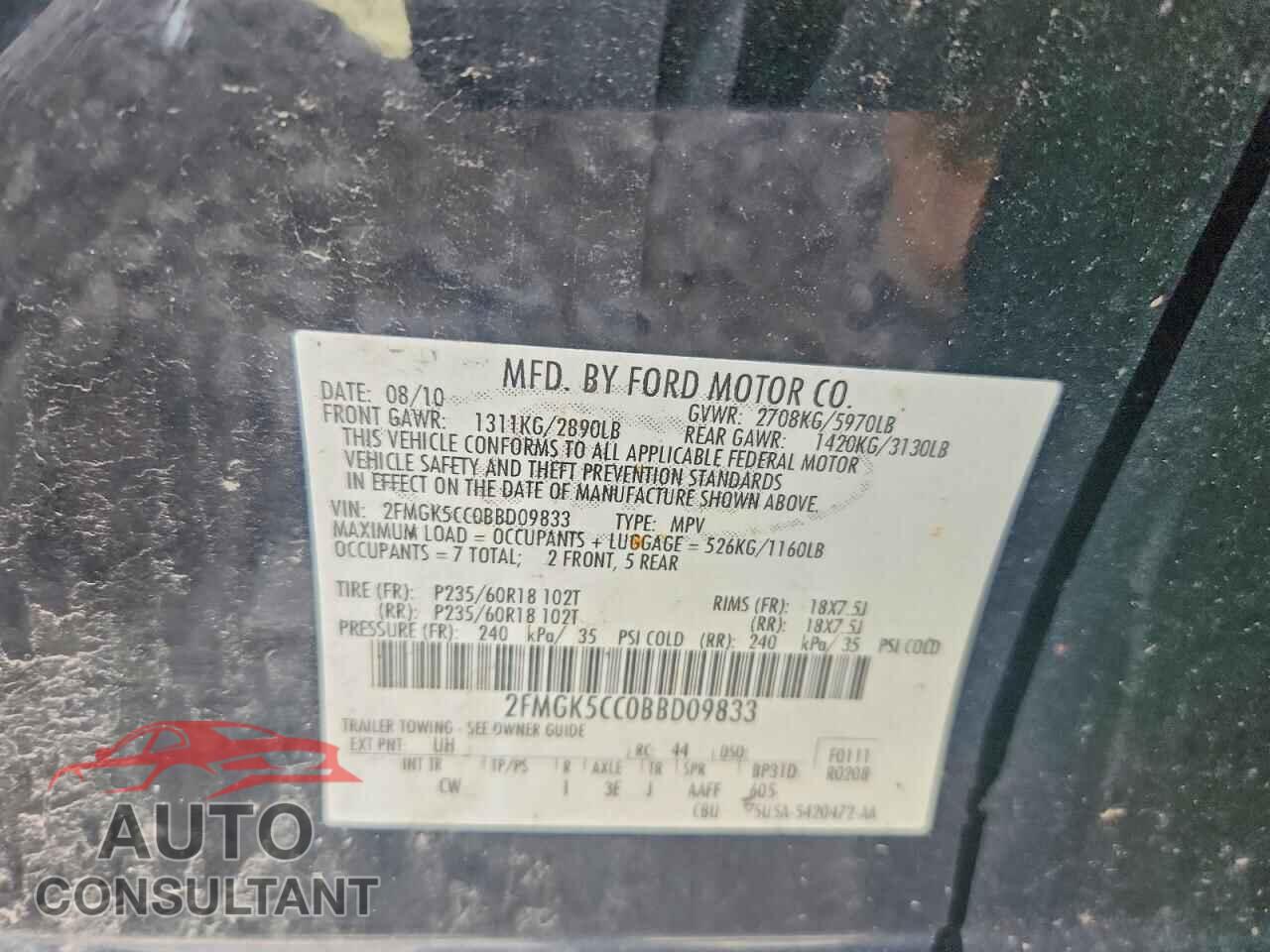 FORD FLEX 2011 - 2FMGK5CC0BBD09833