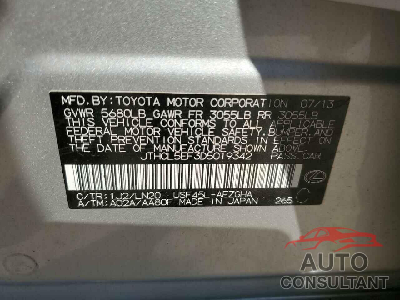 LEXUS LS460 2013 - JTHCL5EF3D5019342