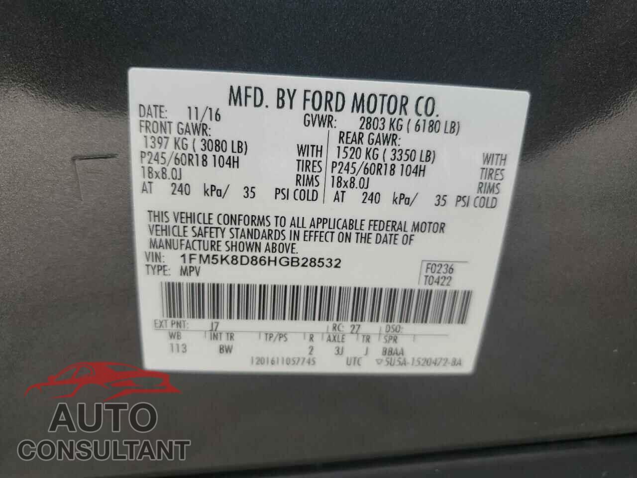 FORD EXPLORER 2017 - 1FM5K8D86HGB28532