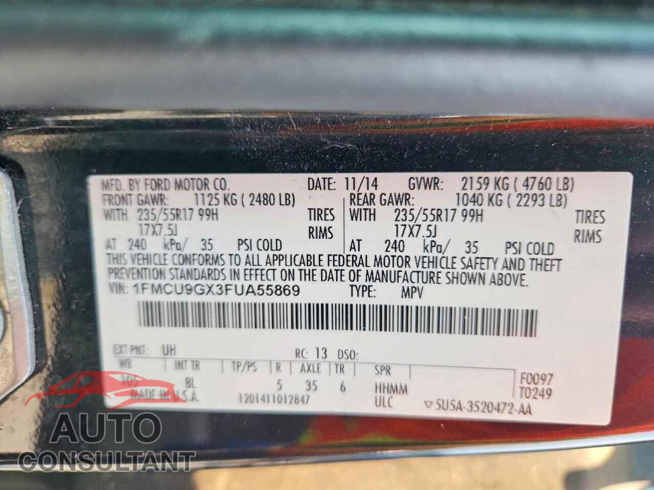 FORD ESCAPE 2015 - 1FMCU9GX3FUA55869