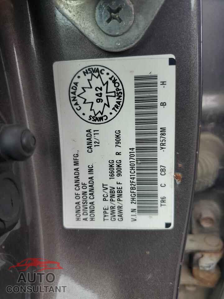 HONDA CIVIC 2012 - 2HGFB2F41CH017014