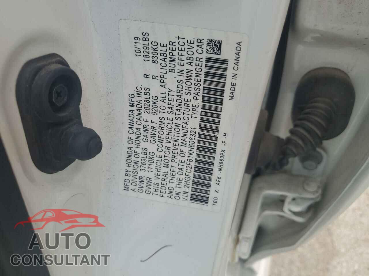 HONDA CIVIC 2019 - 2HGFC2F61KH606321