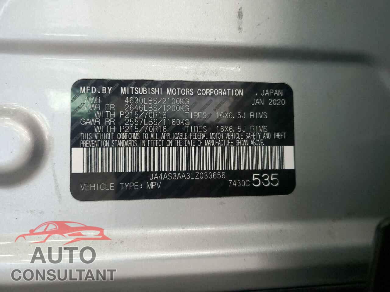 MITSUBISHI ECLIPSE 2020 - JA4AS3AA3LZ033656