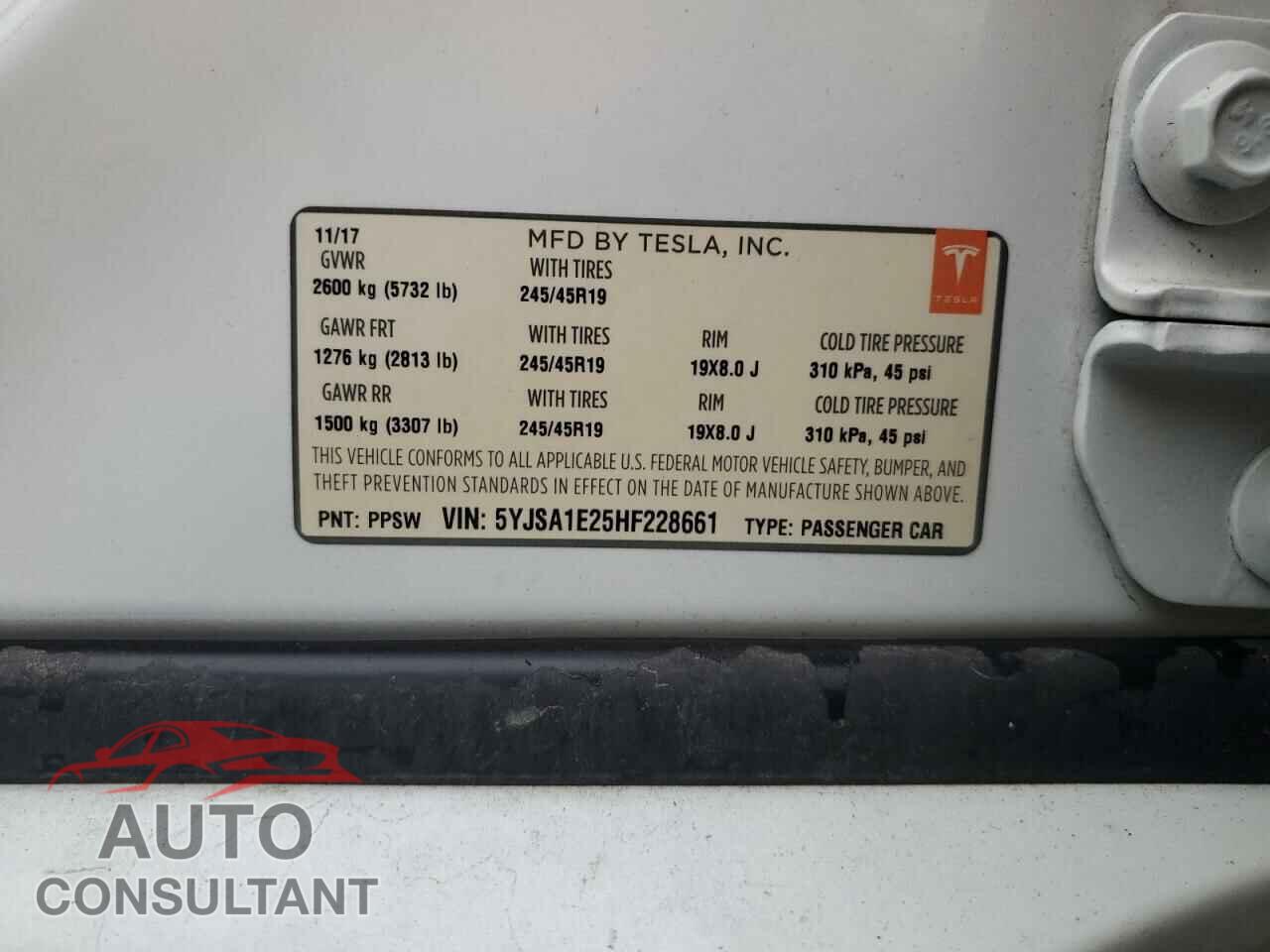 TESLA MODEL S 2017 - 5YJSA1E25HF228661