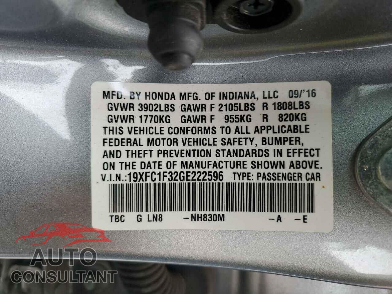 HONDA CIVIC 2016 - 19XFC1F32GE222596