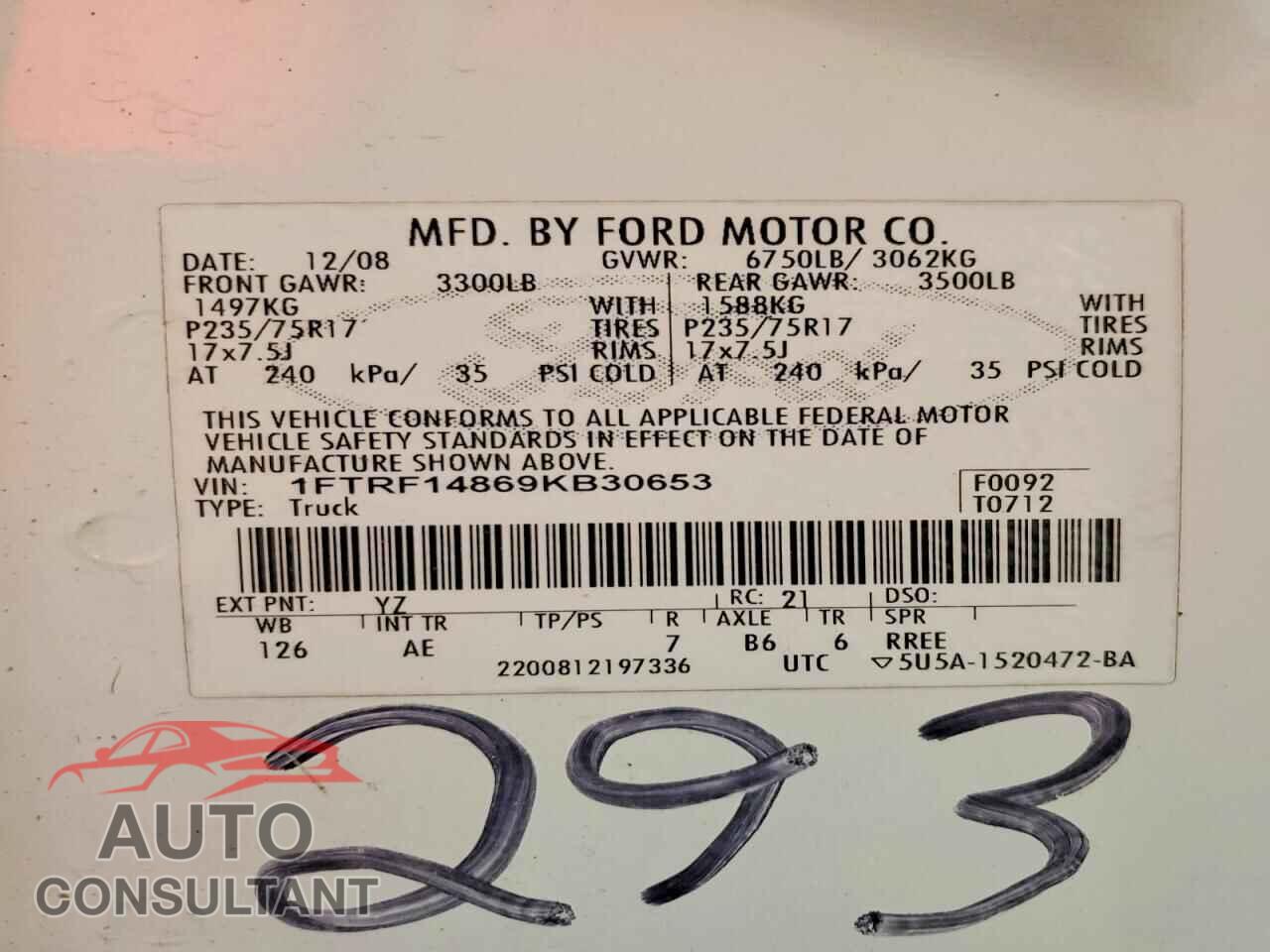 FORD F150 2009 - 1FTRF14869KB30653