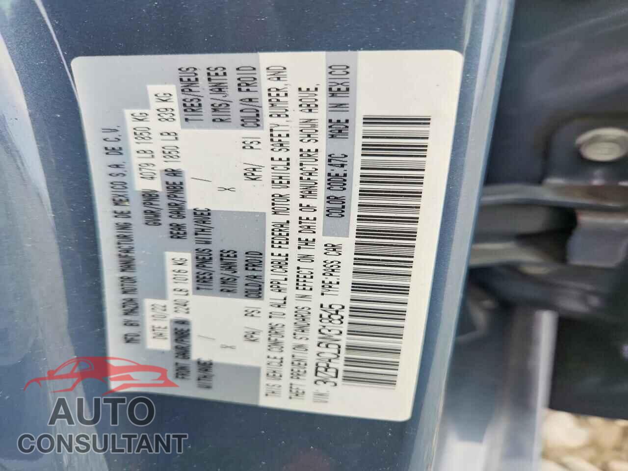MAZDA 3 2022 - 3MZBPACL6NM318545