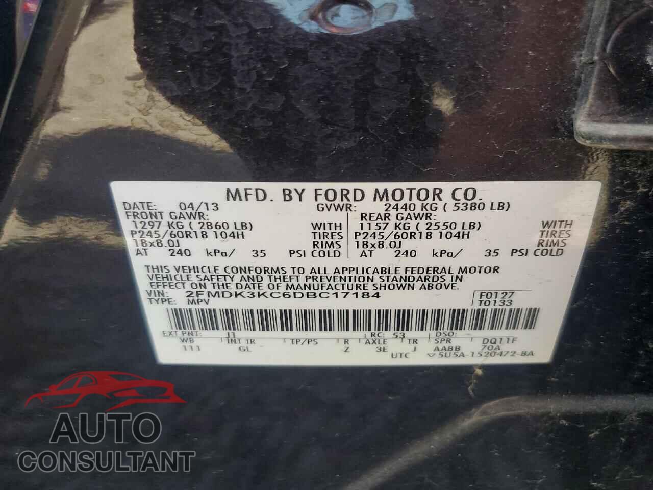 FORD EDGE 2013 - 2FMDK3KC6DBC17184