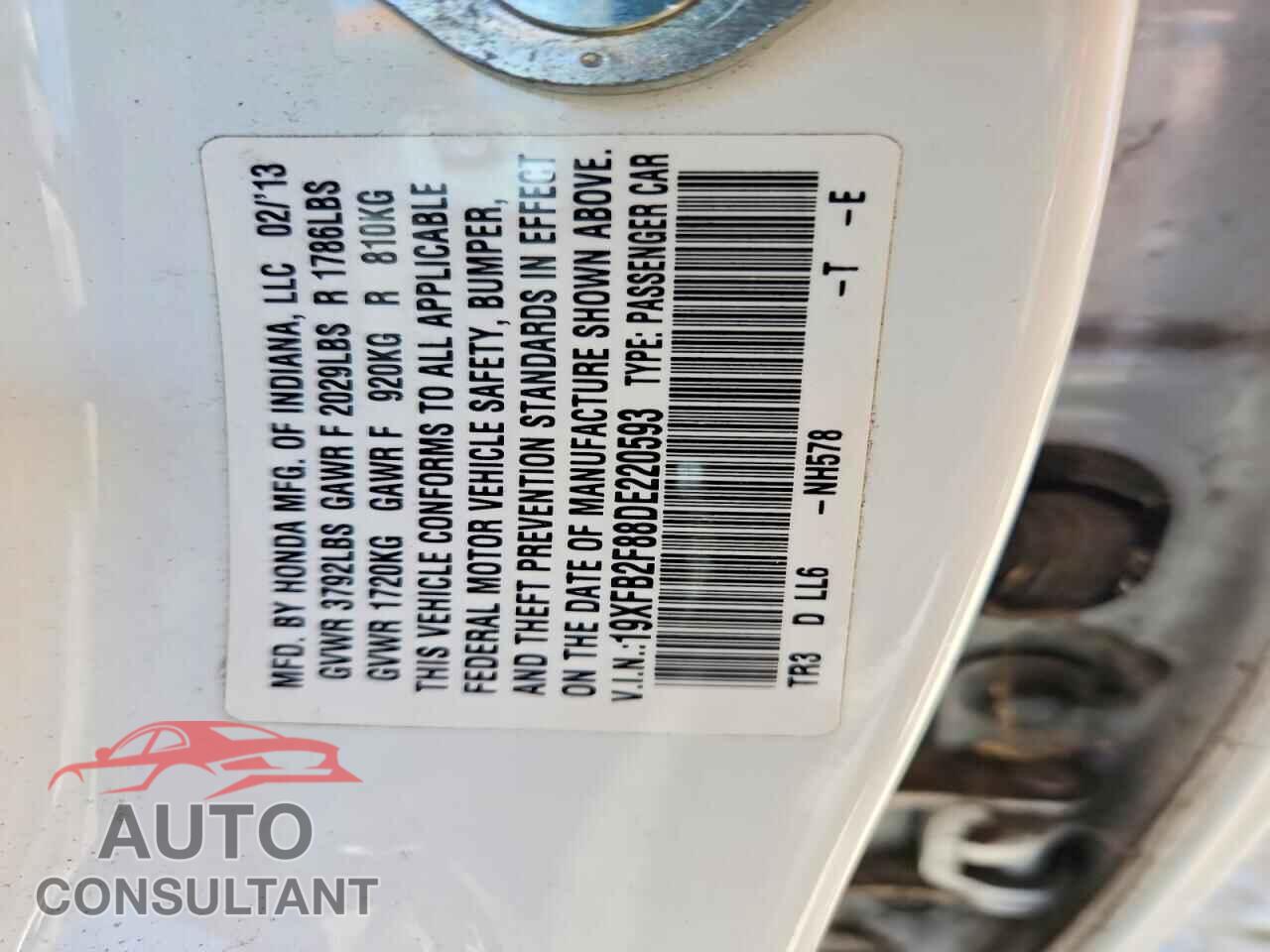 HONDA CIVIC 2013 - 19XFB2F88DE220593