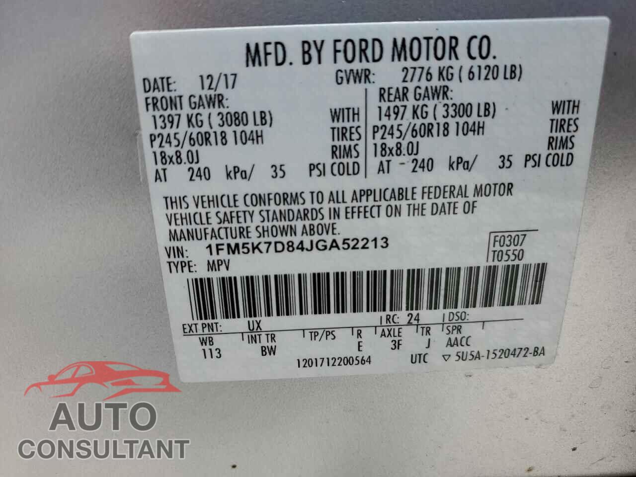 FORD EXPLORER 2018 - 1FM5K7D84JGA52213