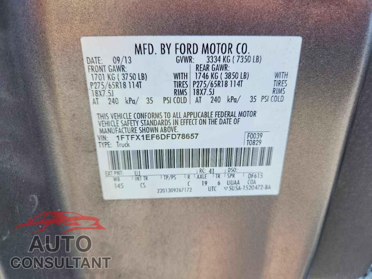 FORD F150 2013 - 1FTFX1EF6DFD78657