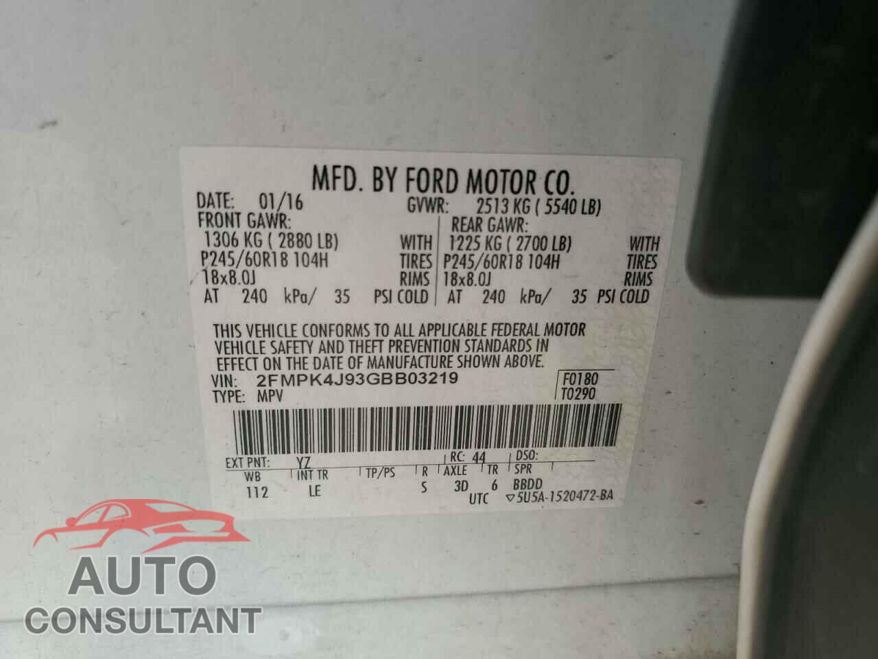 FORD EDGE 2016 - 2FMPK4J93GBB03219