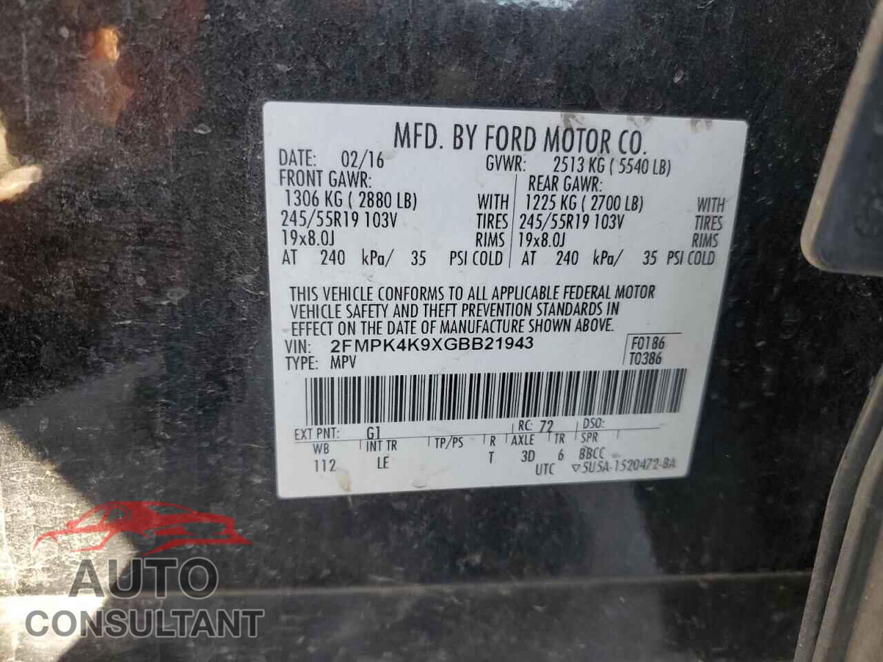 FORD EDGE 2016 - 2FMPK4K9XGBB21943