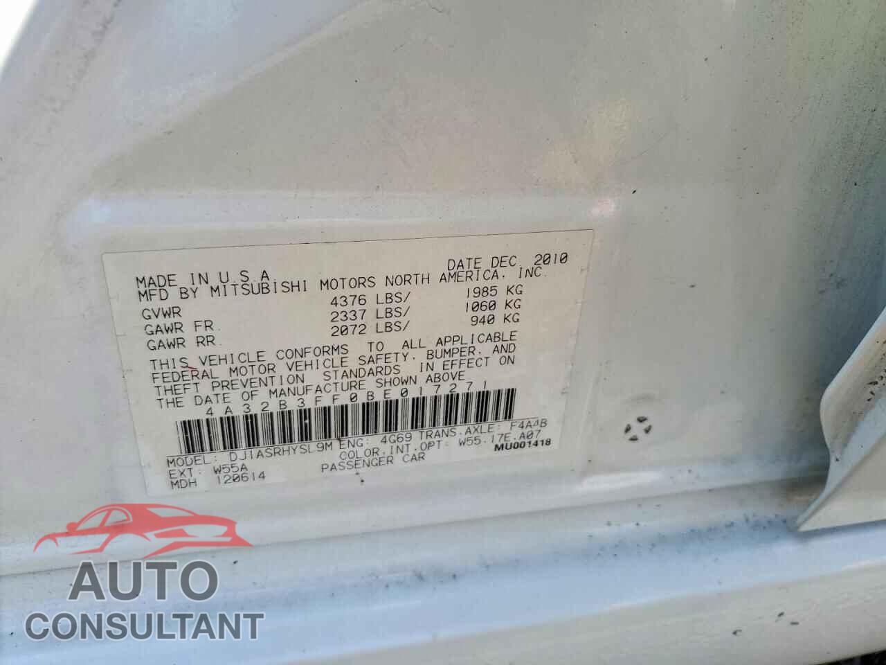MITSUBISHI GALANT 2011 - 4A32B3FF0BE017271