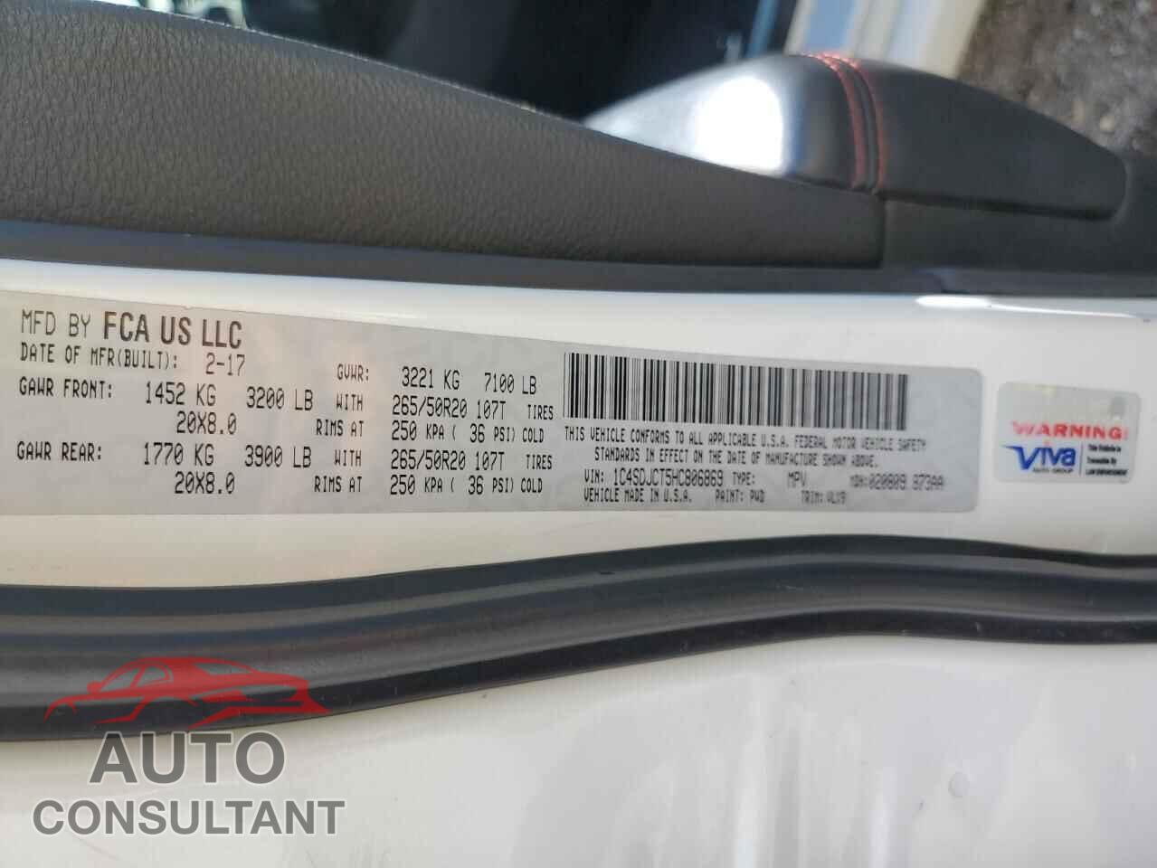 DODGE DURANGO 2017 - 1C4SDJCT5HC806869