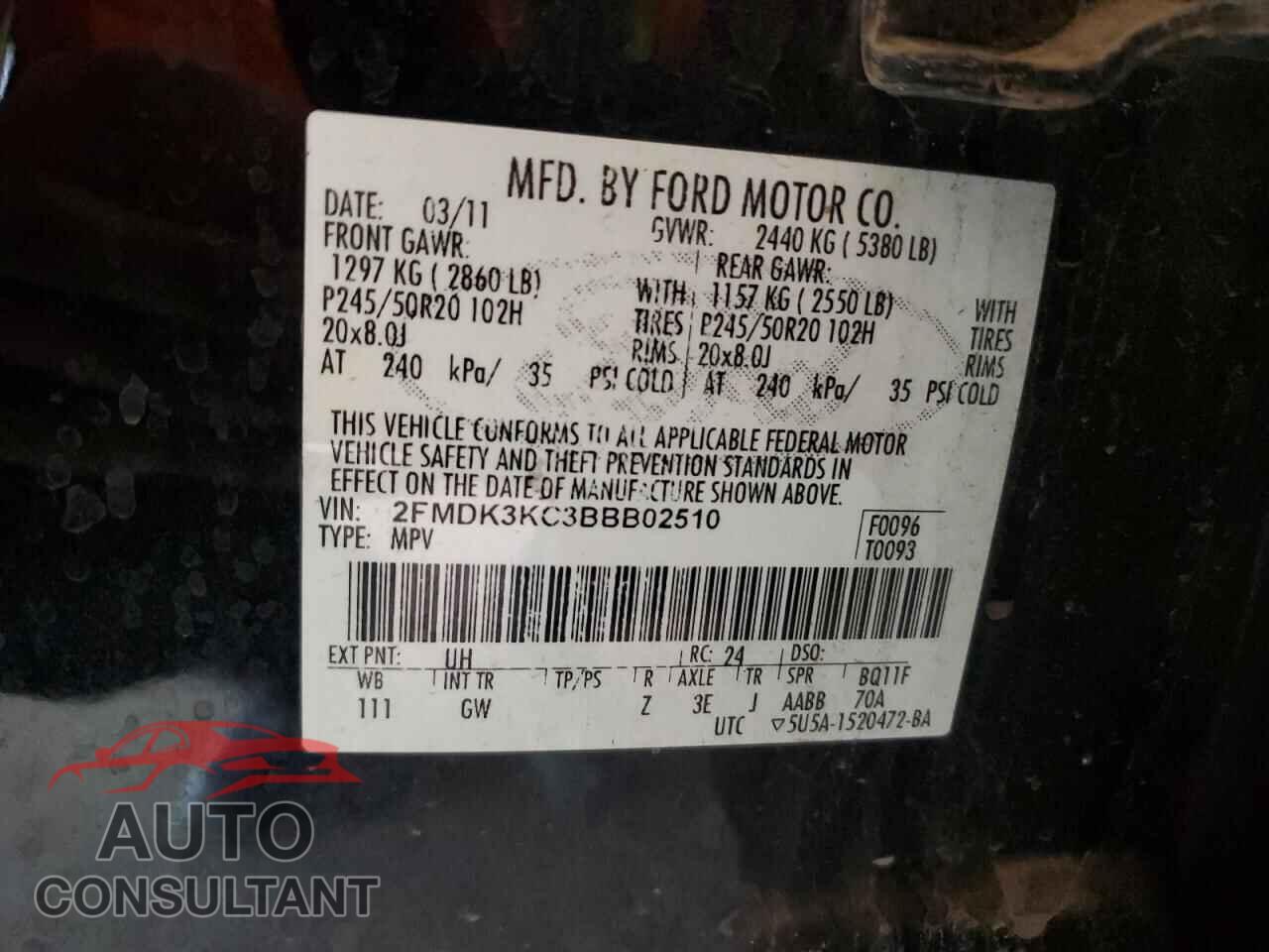 FORD EDGE 2011 - 2FMDK3KC3BBB02510