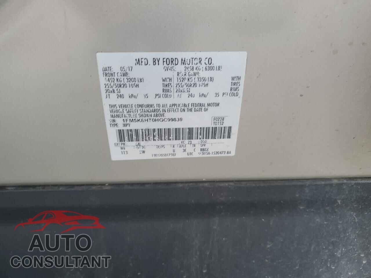 FORD EXPLORER 2017 - 1FM5K8HT0HGC99839