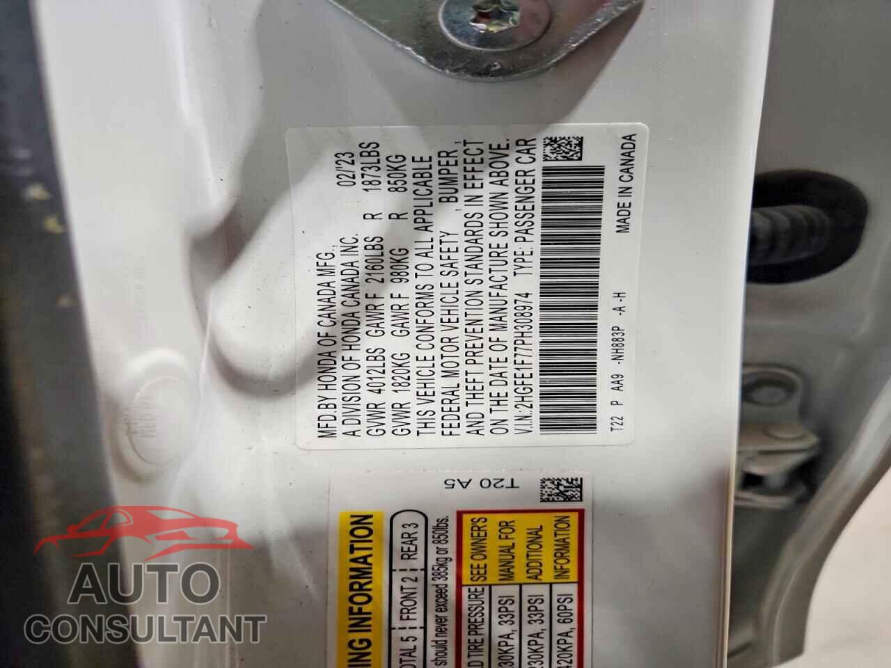 HONDA CIVIC 2023 - 2HGFE1F77PH308974
