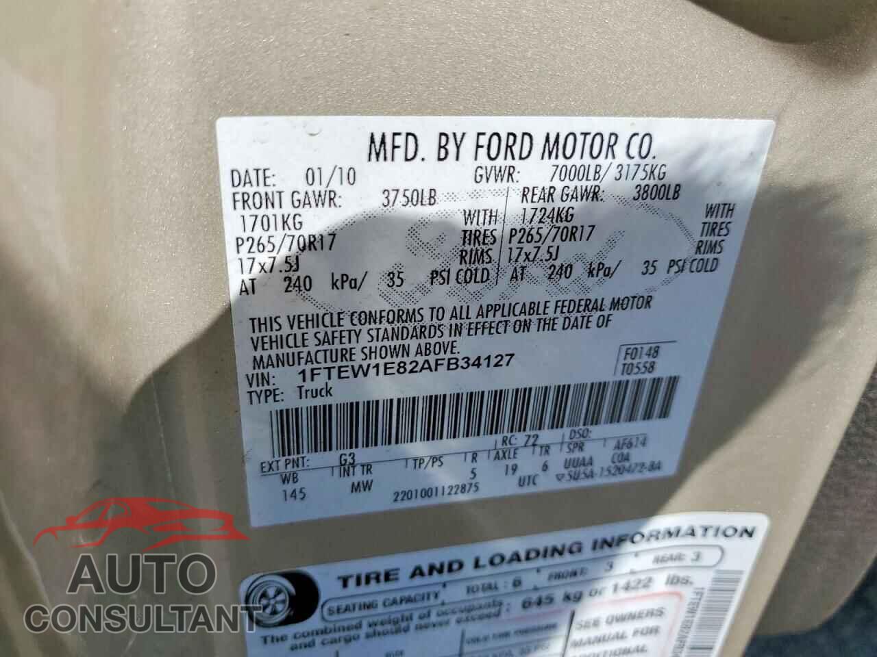 FORD F150 2010 - 1FTEW1E82AFB34127