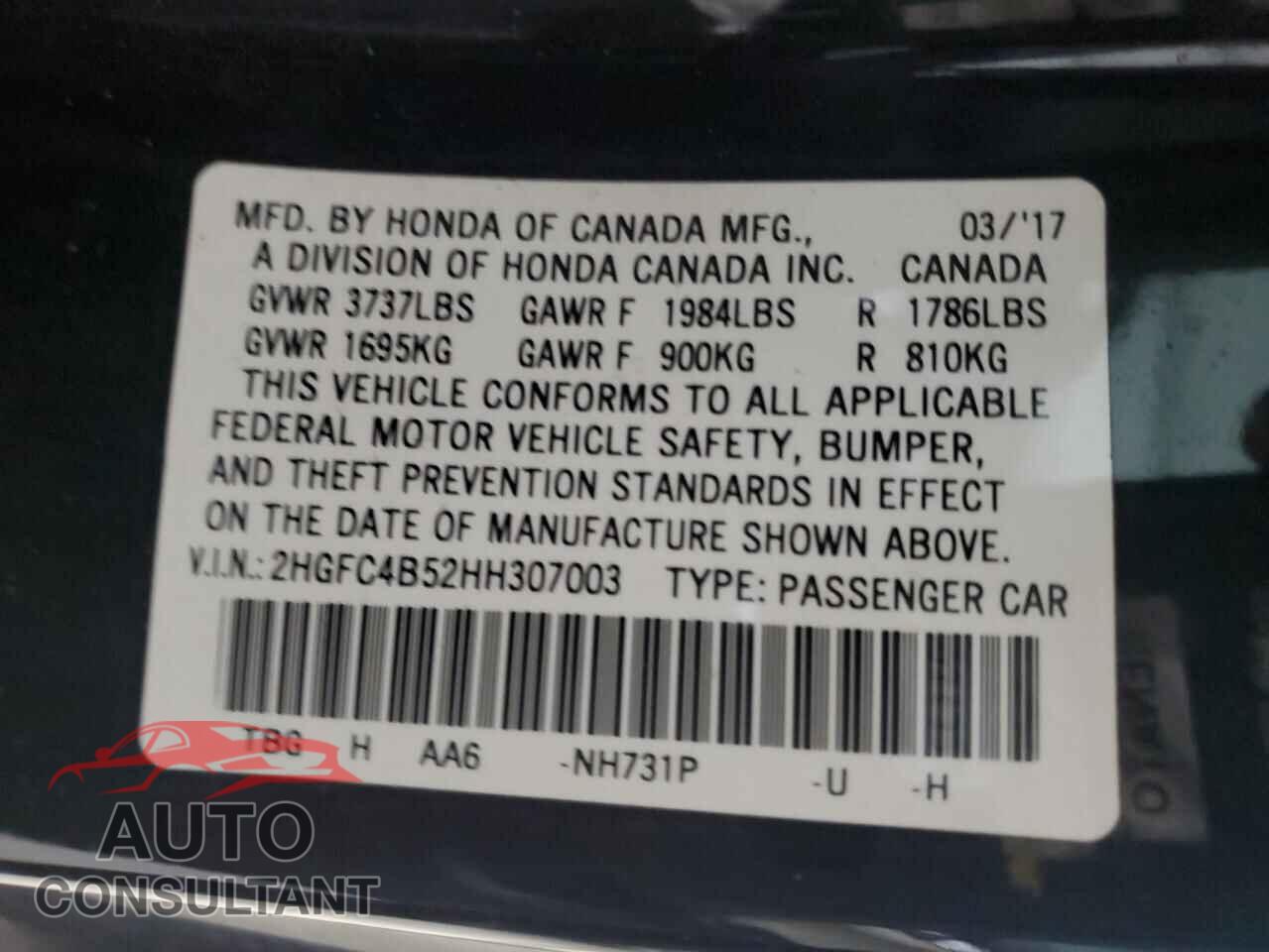 HONDA CIVIC 2017 - 2HGFC4B52HH307003