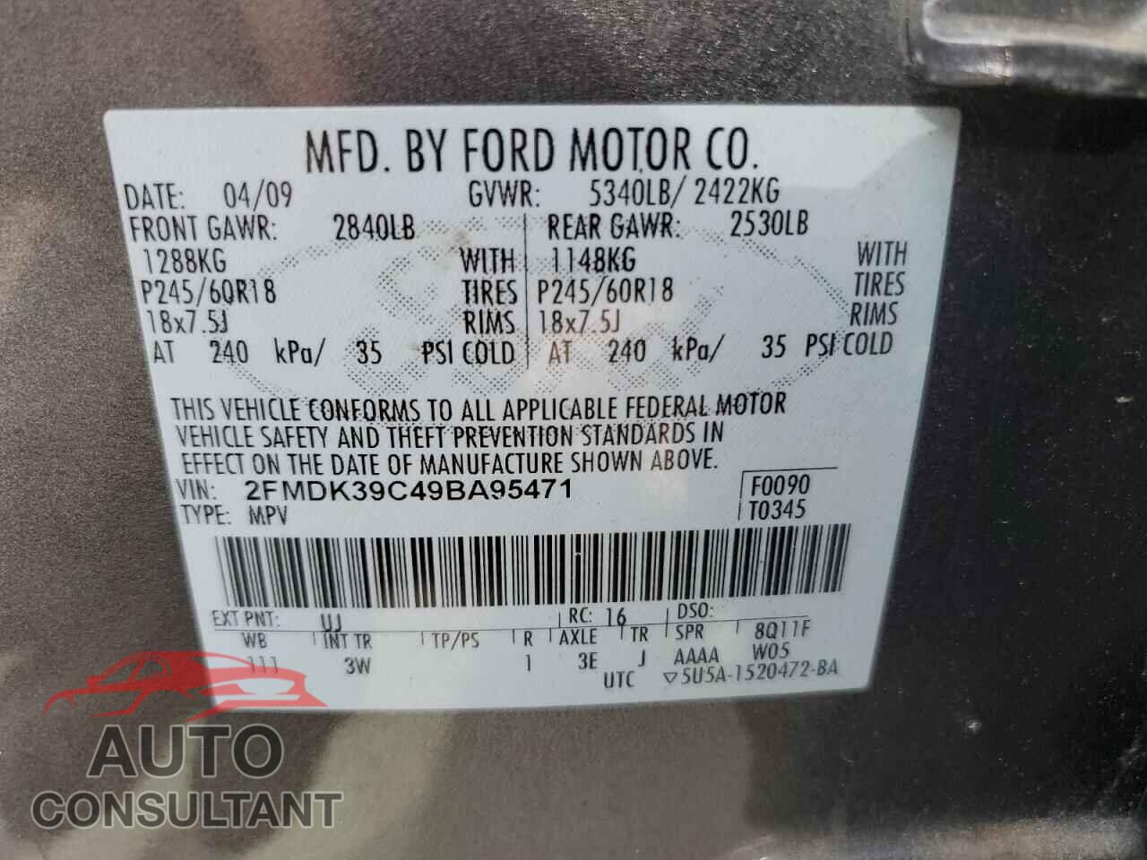 FORD EDGE 2009 - 2FMDK39C49BA95471