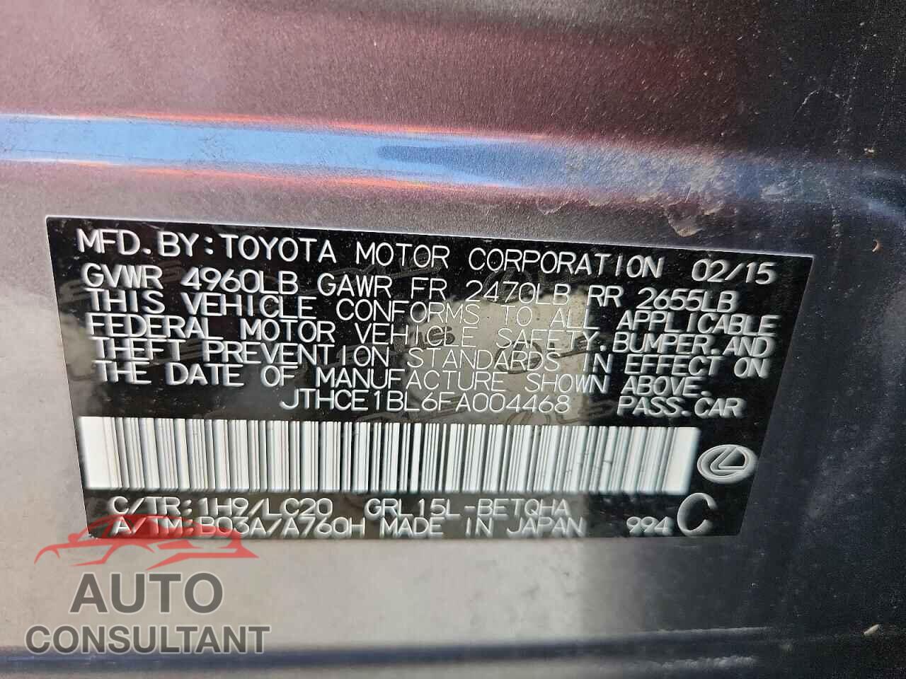 LEXUS GS350 2015 - JTHCE1BL6FA004468
