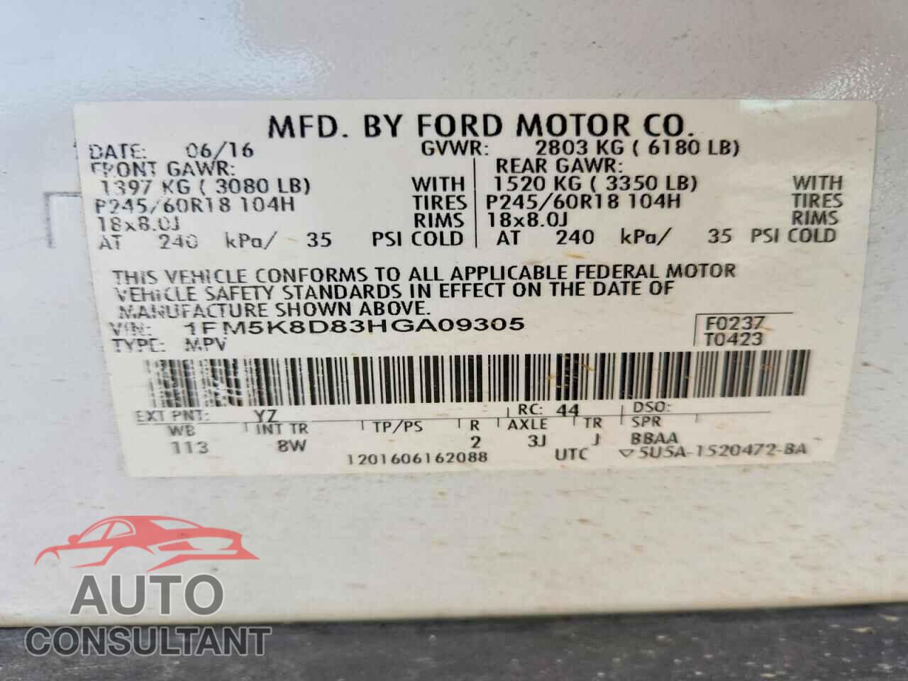 FORD EXPLORER 2017 - 1FM5K8D83HGA09305