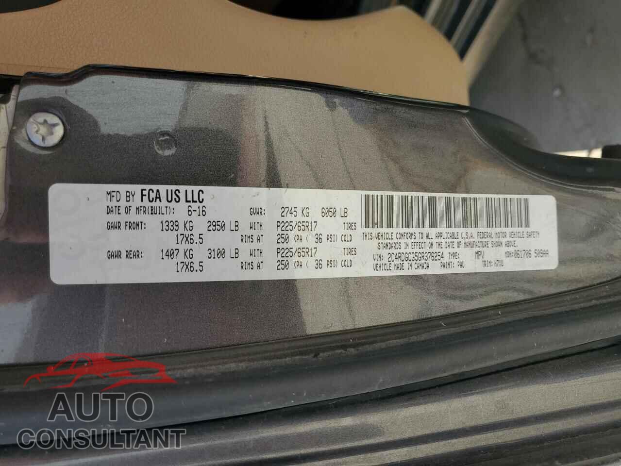 DODGE CARAVAN 2016 - 2C4RDGCG5GR376254