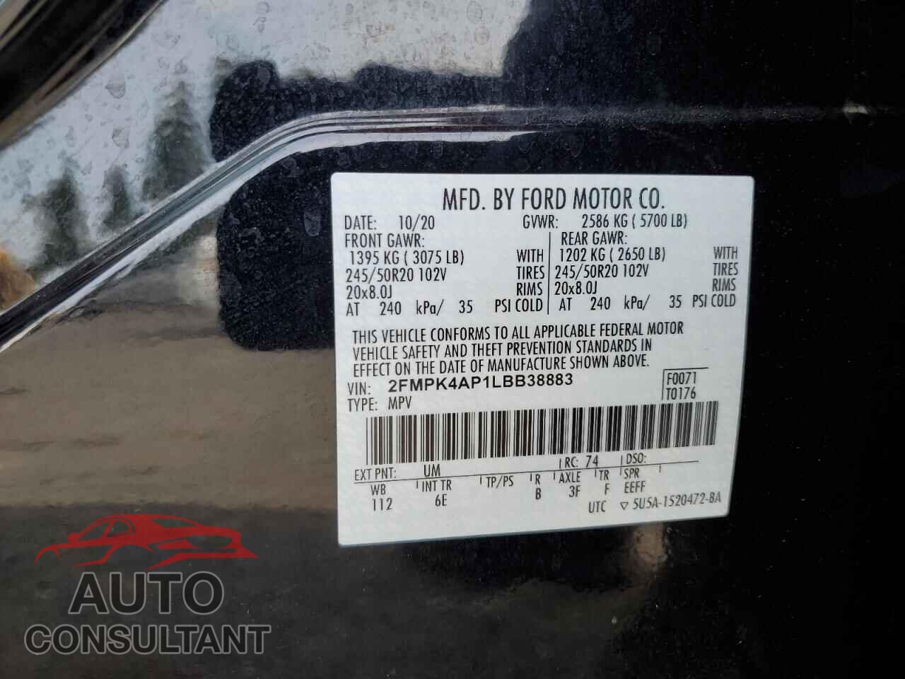 FORD EDGE 2020 - 2FMPK4AP1LBB38883