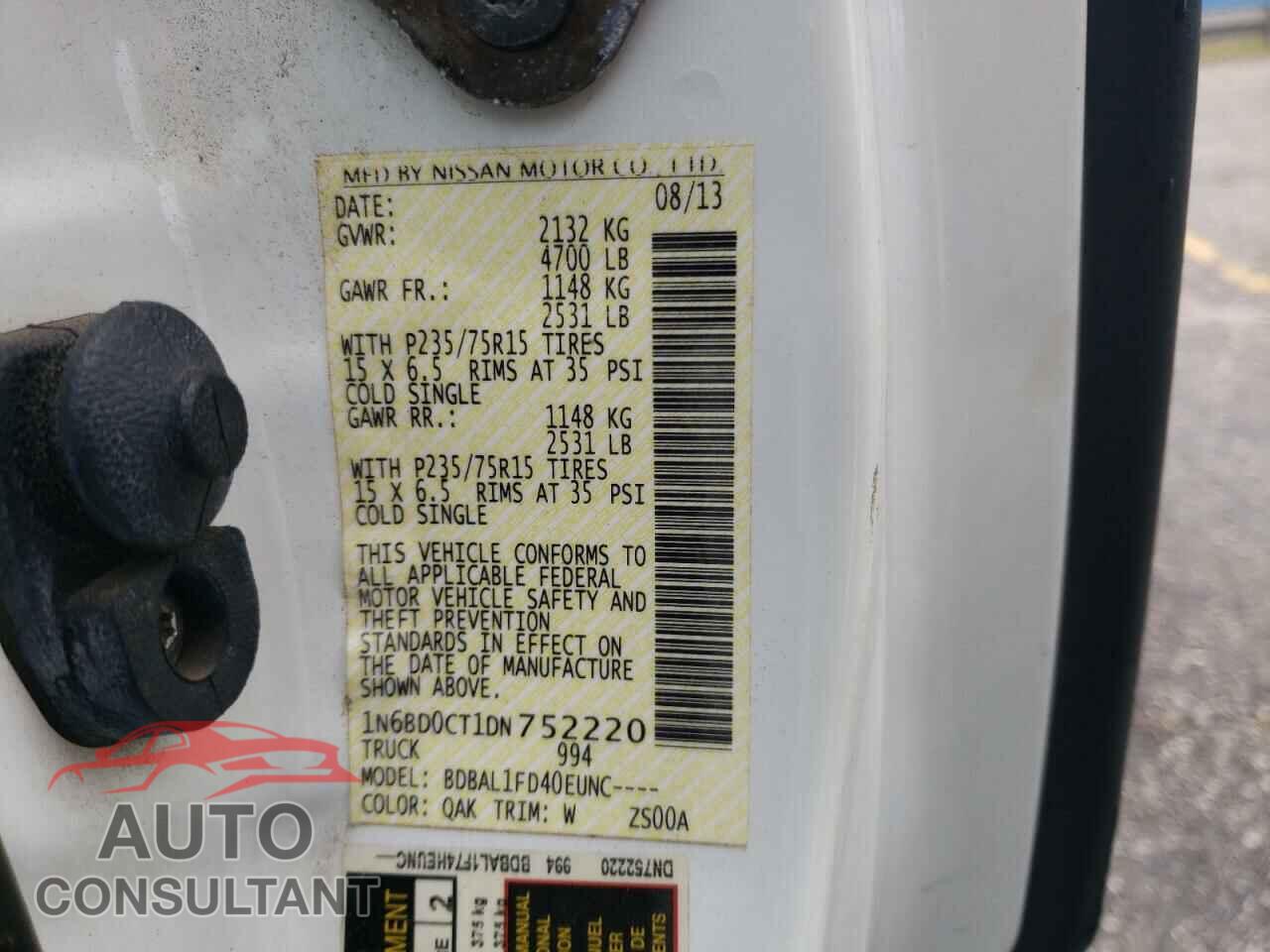 NISSAN FRONTIER 2013 - 1N6BD0CT1DN752220