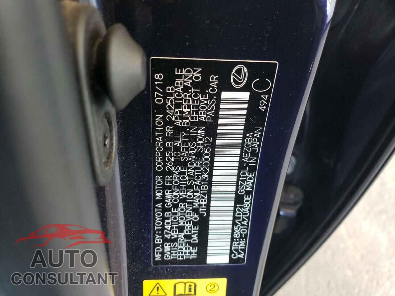 LEXUS ES350 2019 - JTHBZ1B13K2000512