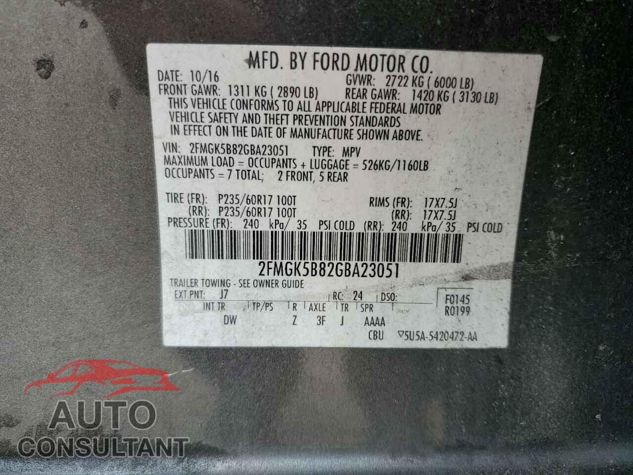 FORD FLEX 2016 - 2FMGK5B82GBA23051