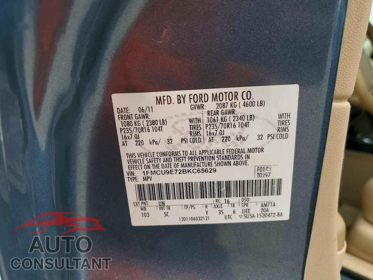 FORD ESCAPE 2011 - 1FMCU9E72BKC65629