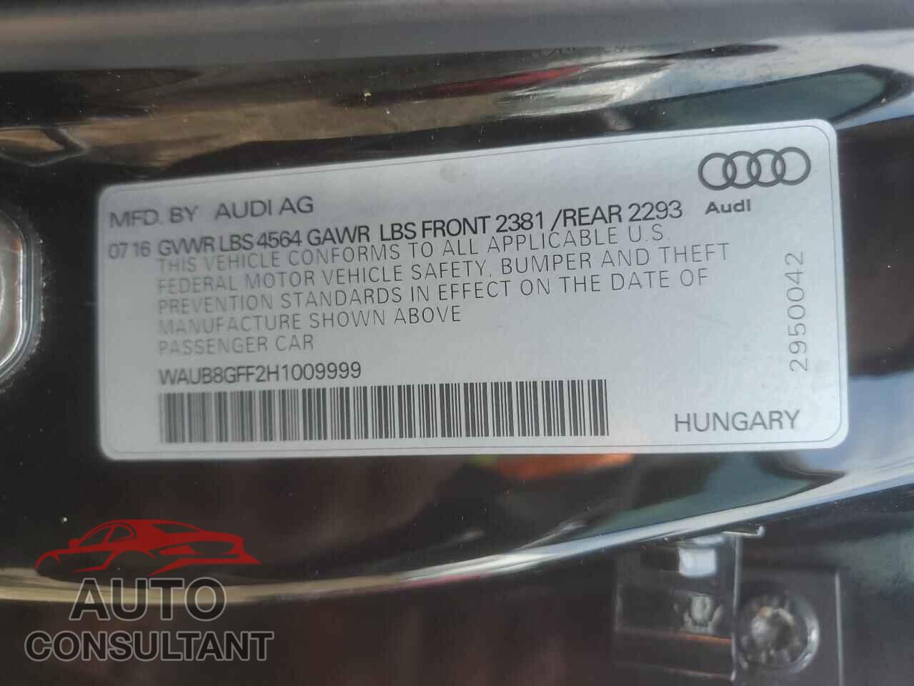 AUDI A3 2017 - WAUB8GFF2H1009999