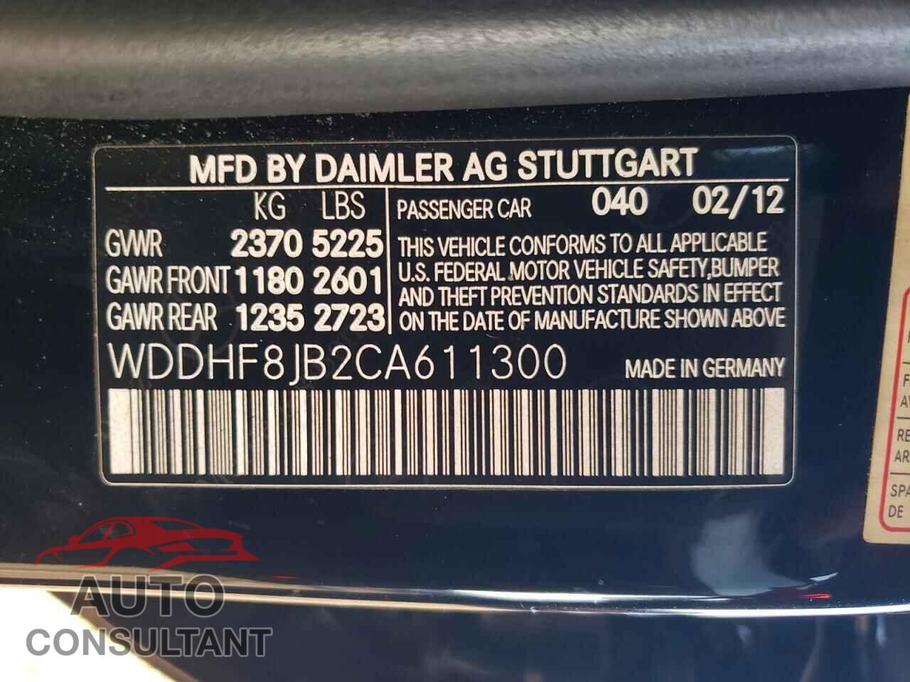 MERCEDES-BENZ E-CLASS 2012 - WDDHF8JB2CA611300