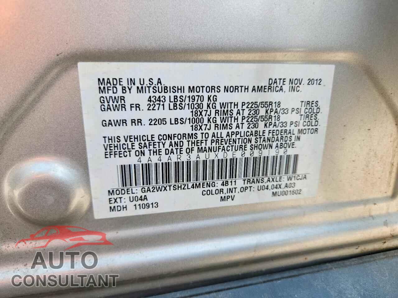 MITSUBISHI OUTLANDER 2013 - 4A4AR3AUXDE009190