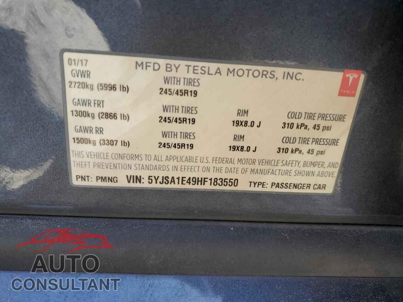 TESLA MODEL S 2017 - 5YJSA1E49HF183550