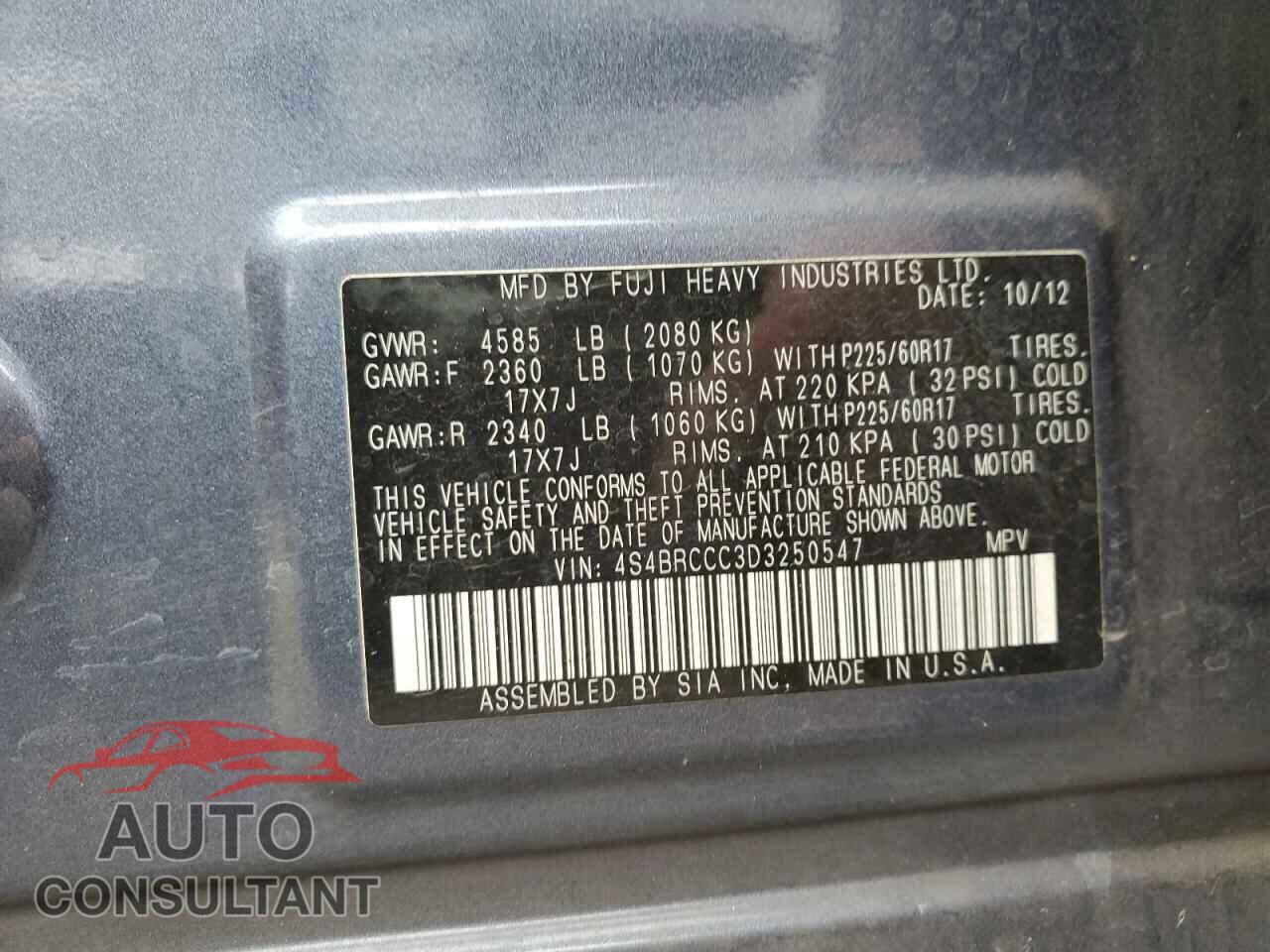 SUBARU OUTBACK 2013 - 4S4BRCCC3D3250547