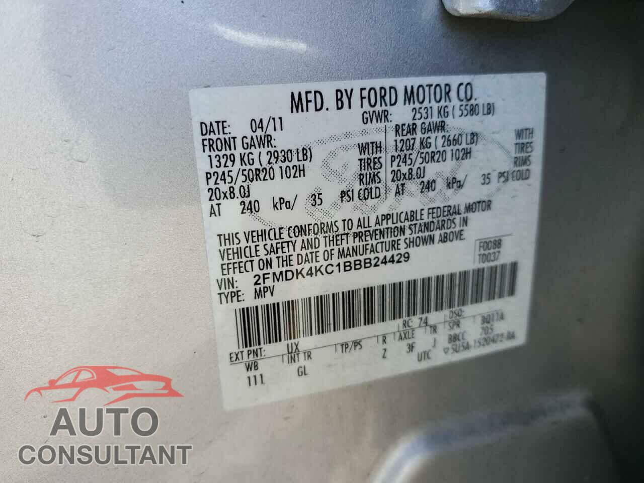 FORD EDGE 2011 - 2FMDK4KC1BBB24429