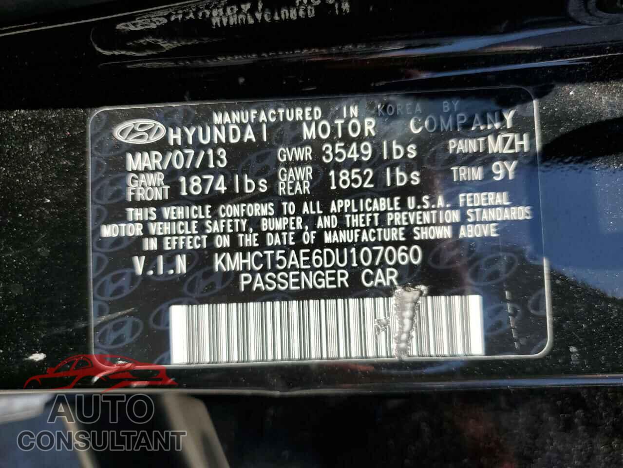 HYUNDAI ACCENT 2013 - KMHCT5AE6DU107060