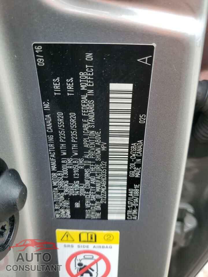 LEXUS RX350 2017 - 2T2ZZMCA6HC035132