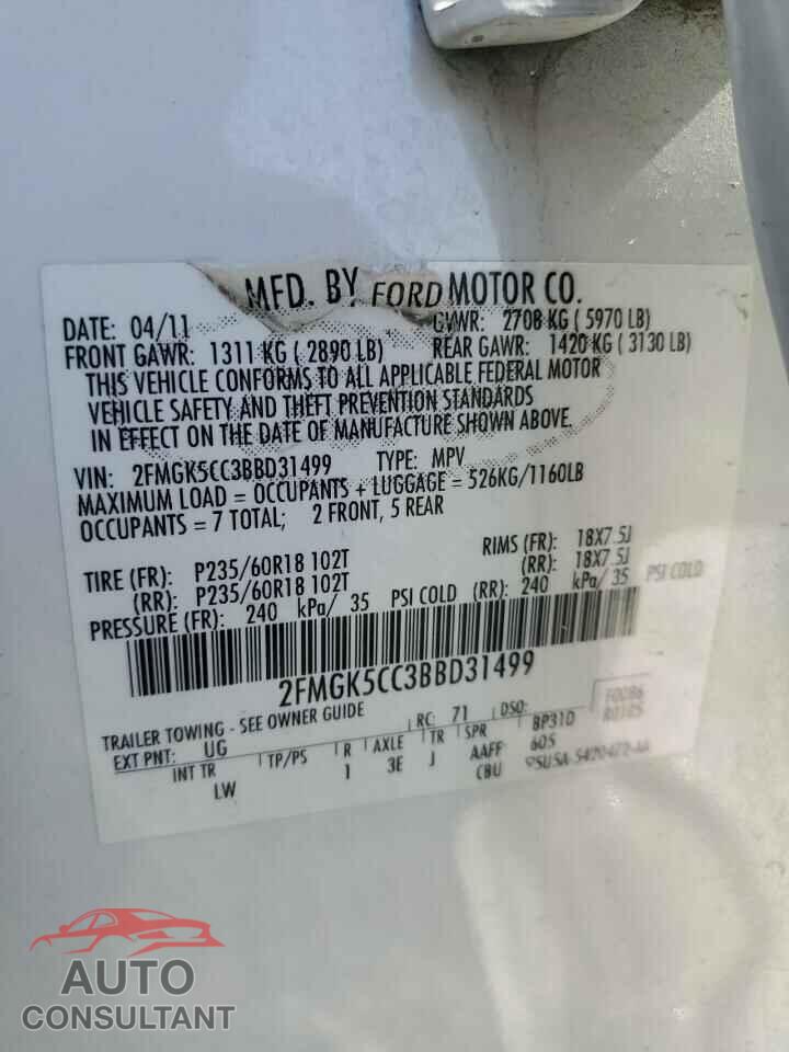 FORD FLEX 2011 - 2FMGK5CC3BBD31499
