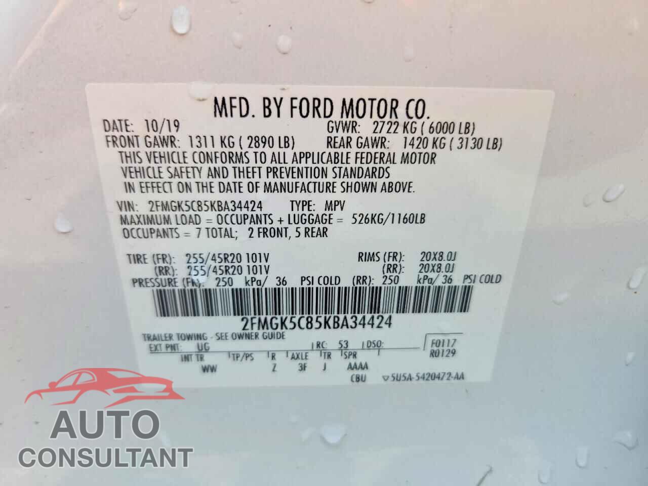 FORD FLEX 2019 - 2FMGK5C85KBA34424