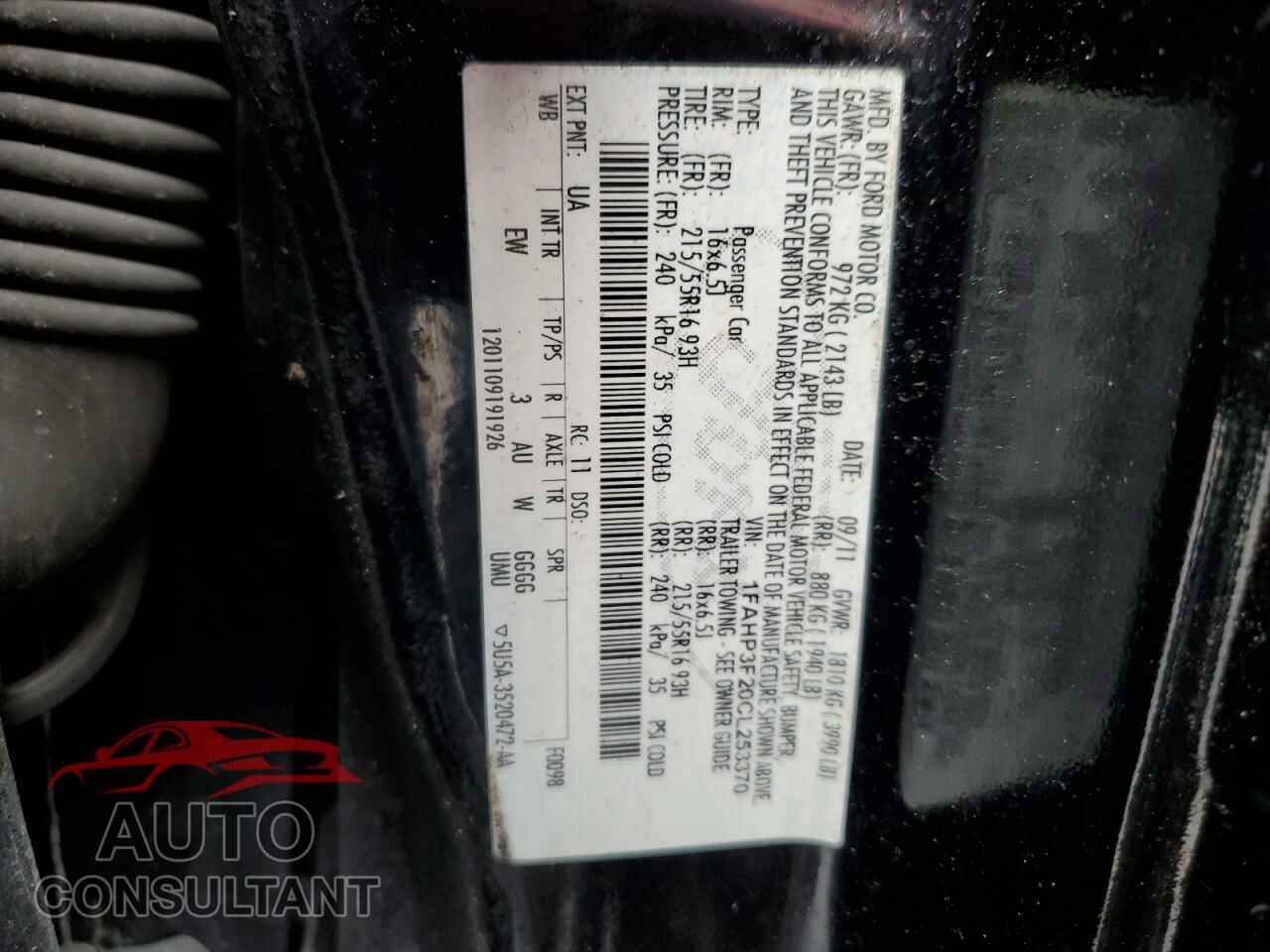 FORD FOCUS 2012 - 1FAHP3F20CL253370