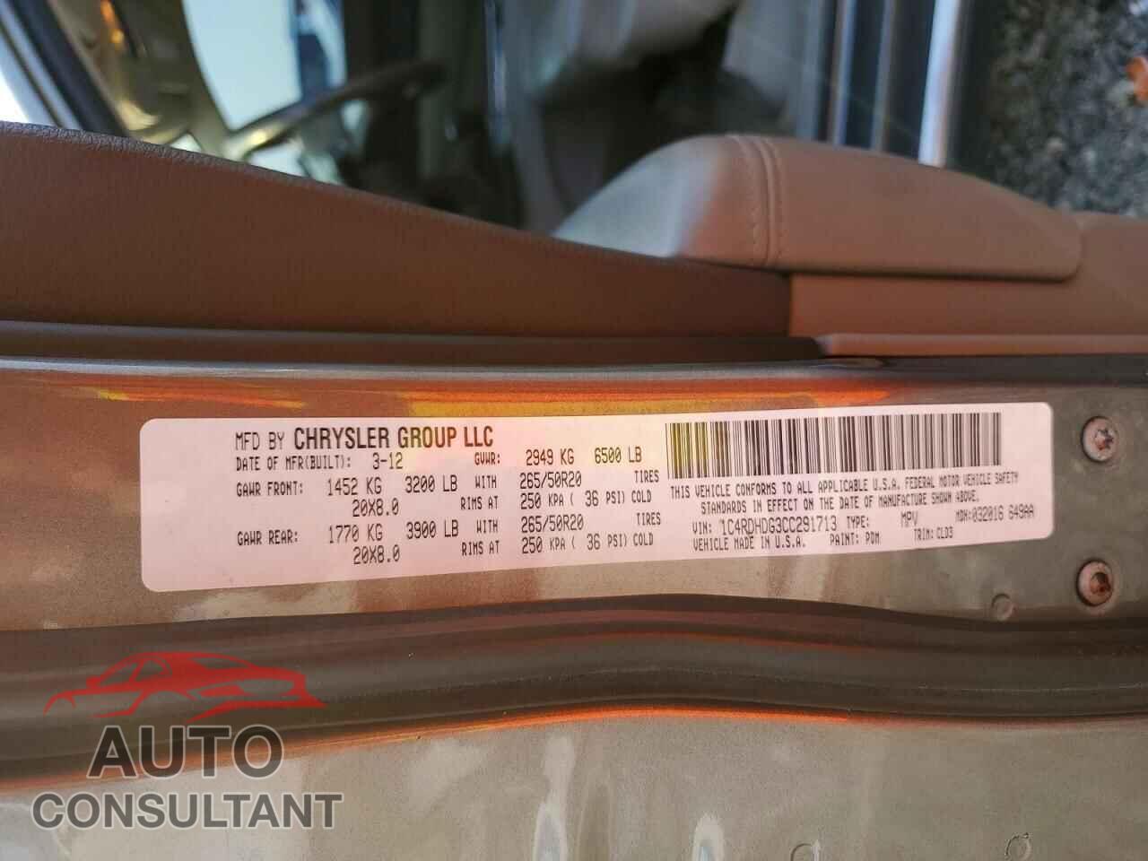 DODGE DURANGO 2012 - 1C4RDHDG3CC291713