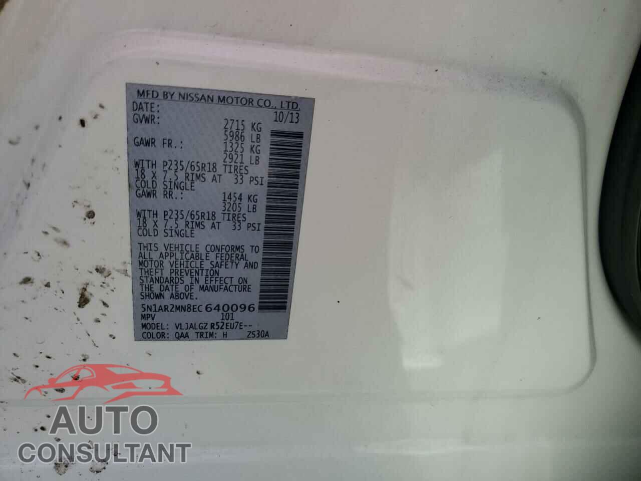NISSAN PATHFINDER 2014 - 5N1AR2MN8EC640096