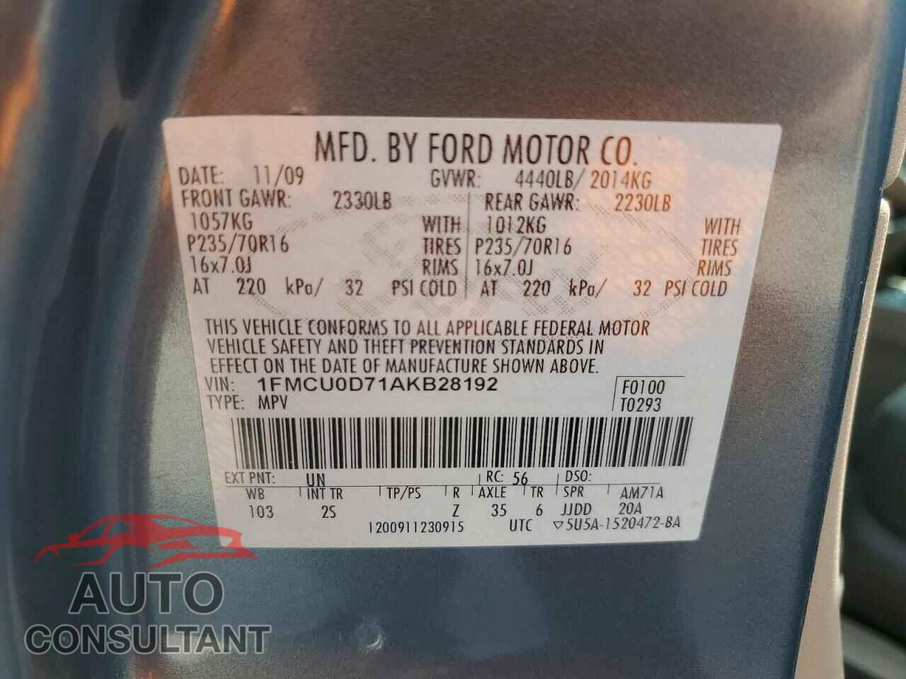 FORD ESCAPE 2010 - 1FMCU0D71AKB28192