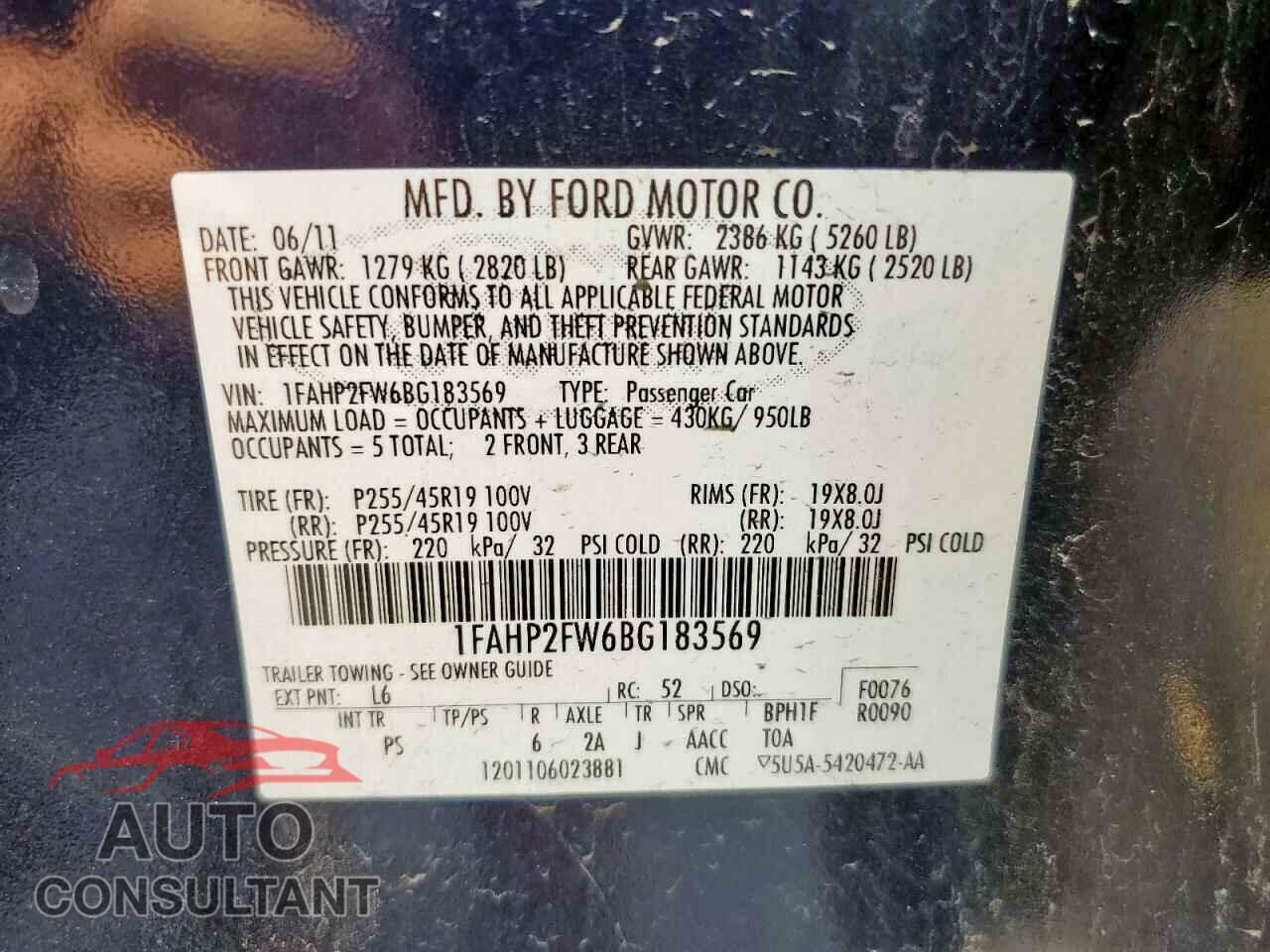 FORD TAURUS 2011 - 1FAHP2FW6BG183569