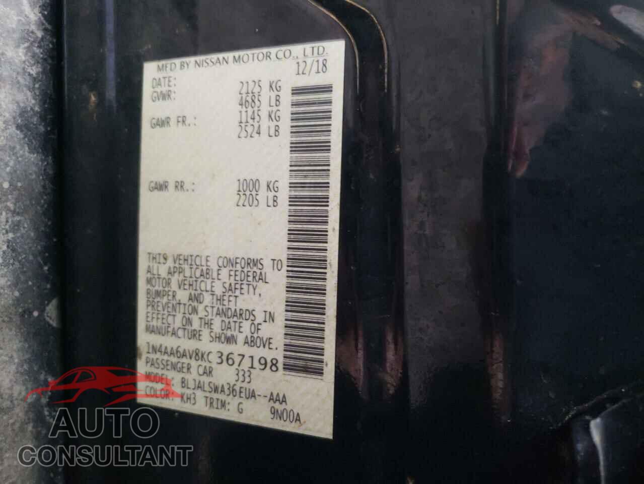 NISSAN MAXIMA 2019 - 1N4AA6AV8KC367198
