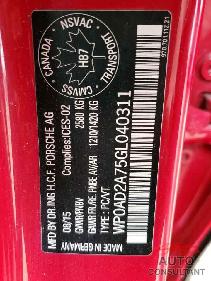 PORSCHE PANAMERA 2016 - WP0AD2A75GL040311
